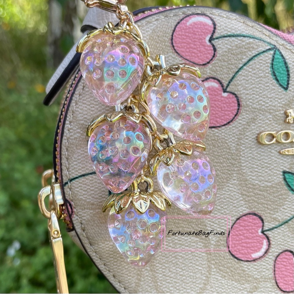 Iridescent Heart Strawberry Baby Pink Jelly Cluster Purse Bag Charm Kawaii Y2K - Picture 7 of 16